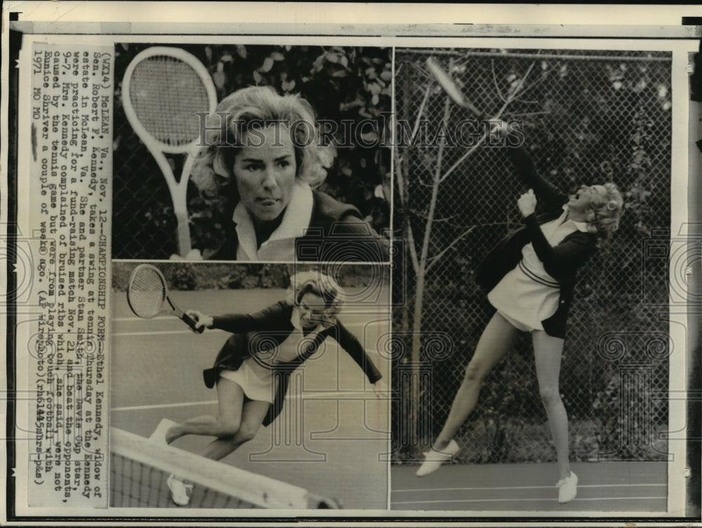 1971 Press Photo Ethel Kennedy at her estate preps for a fundraiser tennis match - Historic Images