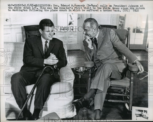 1965 Senator Edward Kennedy with President Johnson in White House. - Historic Images