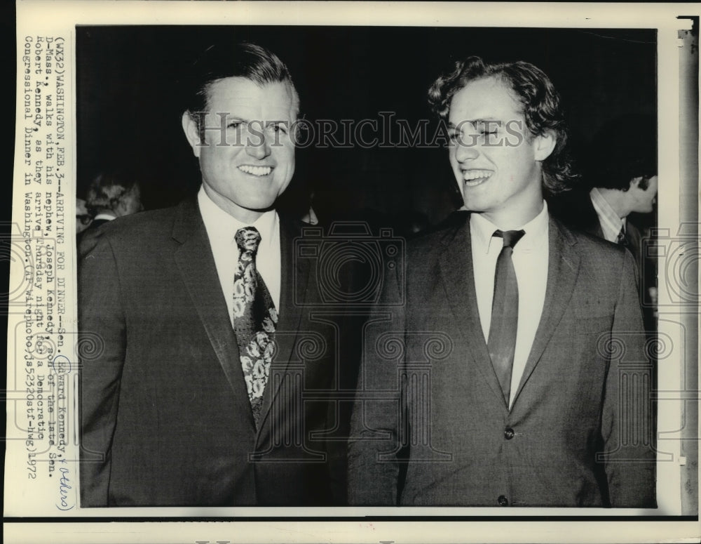 1972 Press Photo Edward &amp; Joseph Kennedy arrive at Congressional Dinner- Historic Images