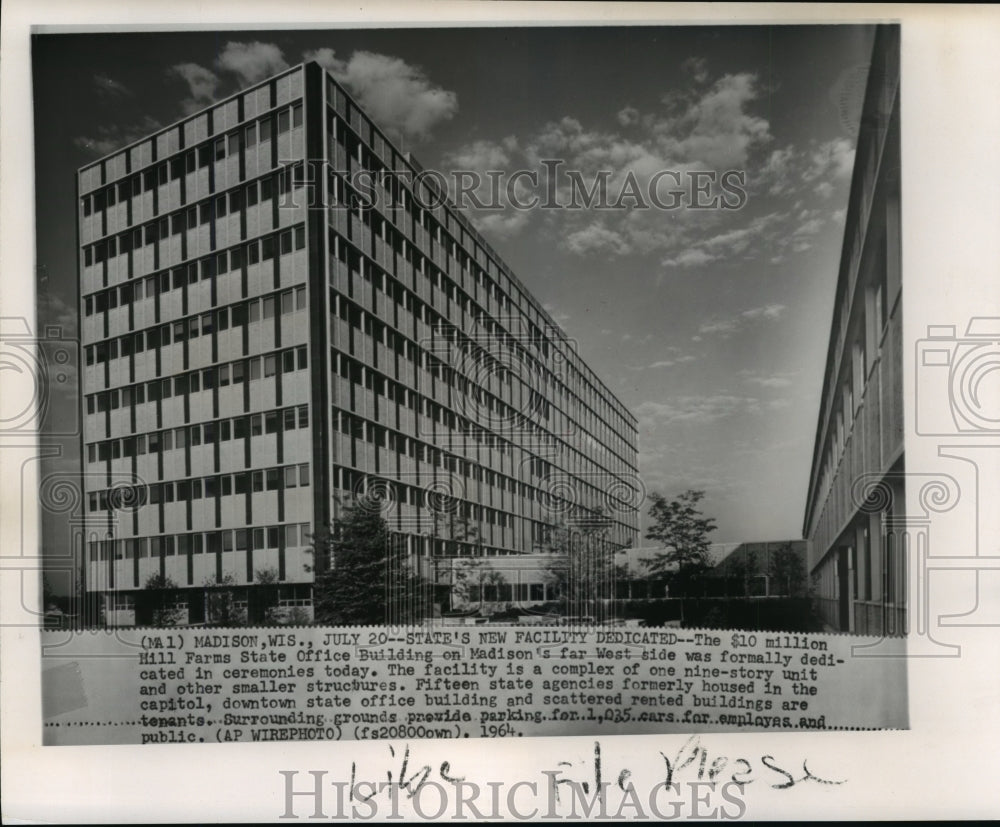 1964 Press Photo New Hill Farms State Office Building in Madison, Wisconsin - Historic Images
