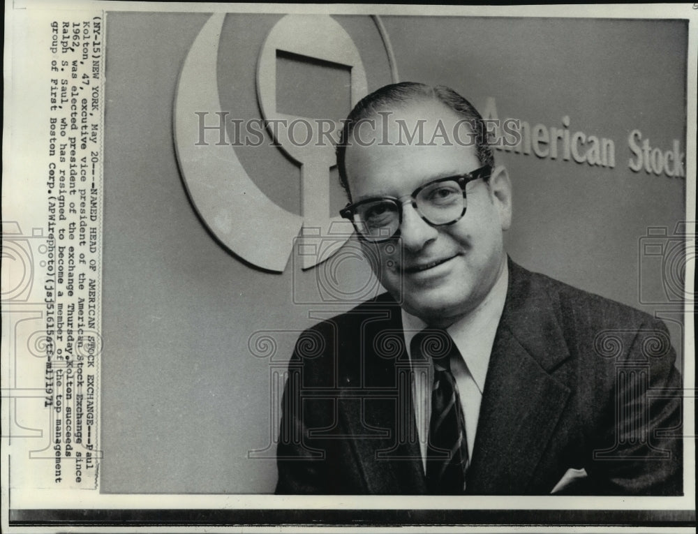 1971 Press Photo Paul Kolton, President of the American Stock Exchange - Historic Images