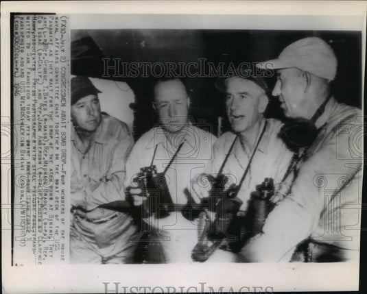 1946 Members of the Naval Affairs Committee wait for Atom Bomb Drop - Historic Images