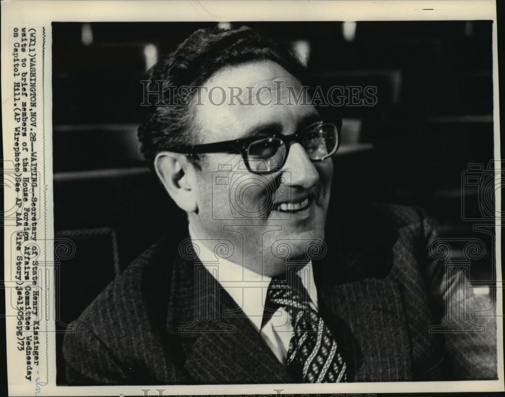 1973 Press Photo Secretary of State Henry Kissinger to brief on Capitial Hill - Historic Images