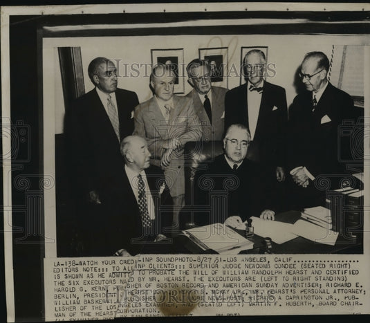 1951 LA Superior Court Judge Condee admits Hearst will for probate.-Historic Images