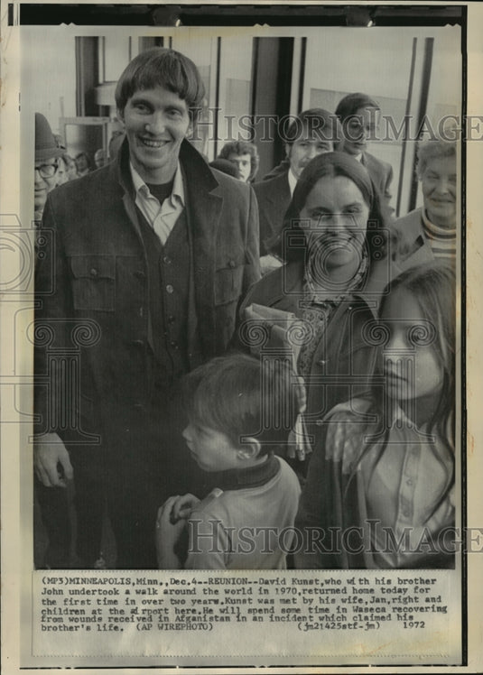 1972 David Kunst returns home to Minn. after walk around the world. - Historic Images