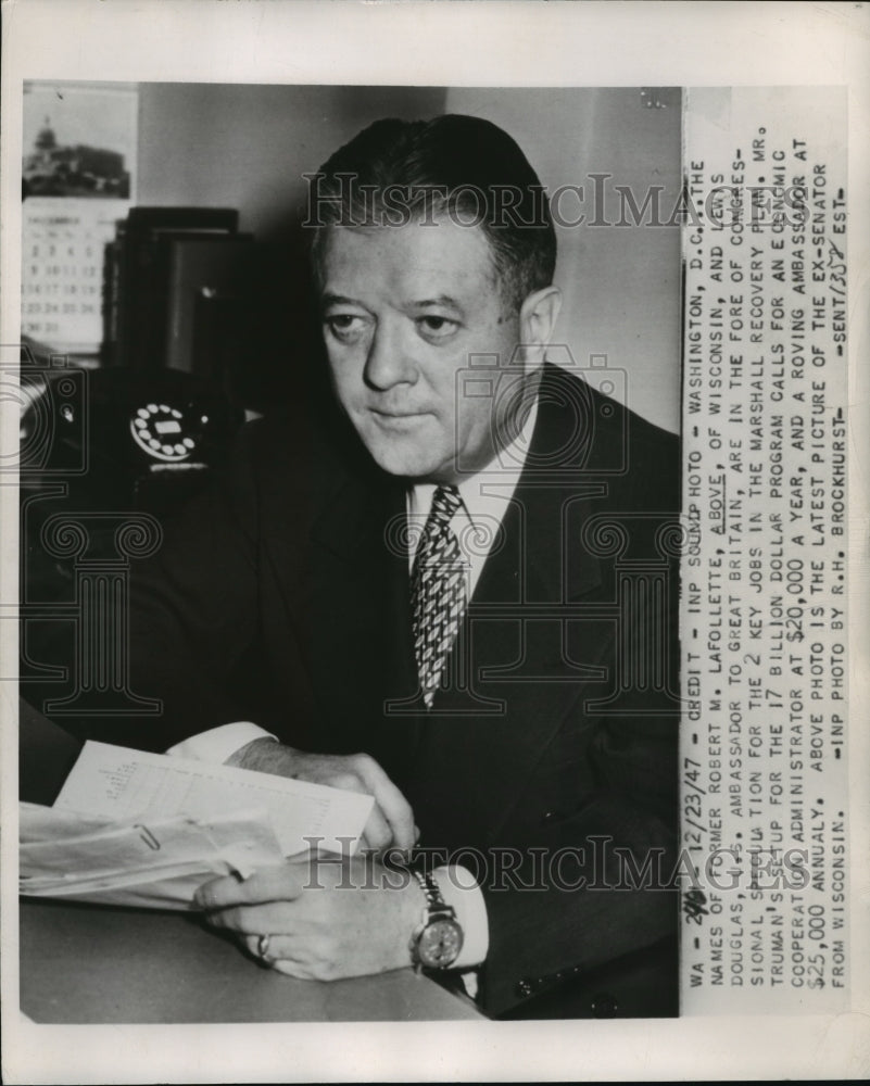 1947 Press Photo Former Senator from Wisconsin Robert M. LaFollette - mjw03770- Historic Images