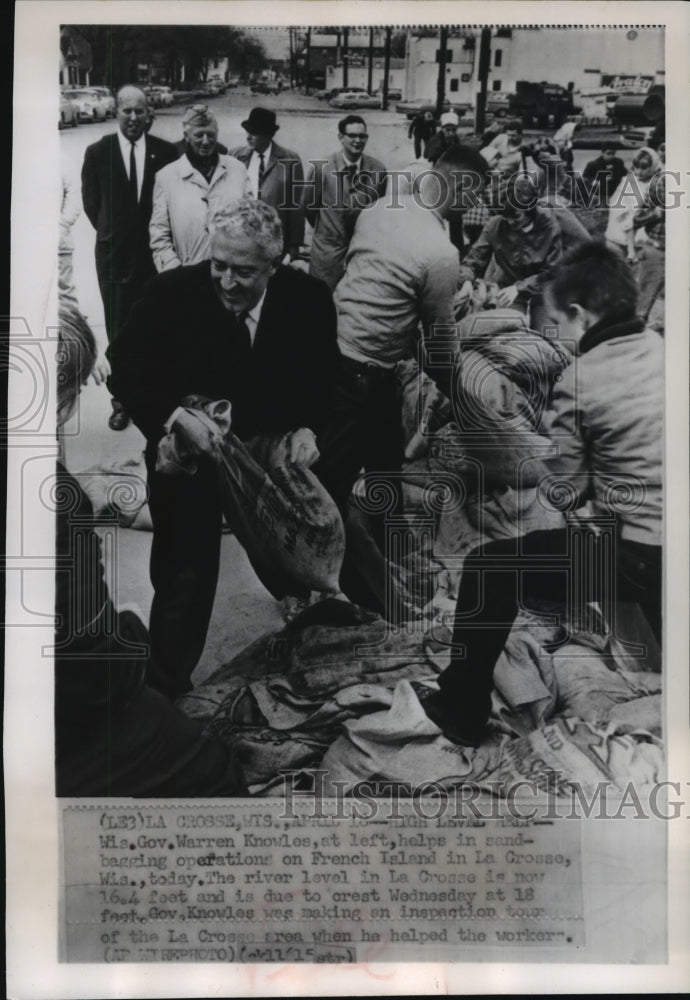 1965 Governor Warren Knowles helps sandbag in La Crosse, Wisconsin-Historic Images