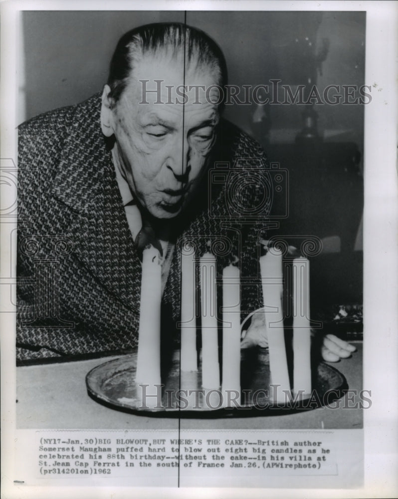 1962 Author Somerset Maugham celebrates his birthday in France - Historic Images