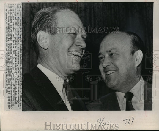 1968 Press Photo Representatives Gerald Ford and Melvin Laird, GOP House caucus - Historic Images