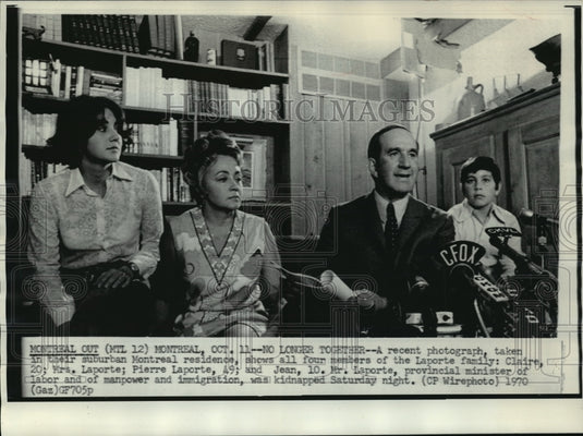 1970 Press Photo Kidnapping victim Pierre LaPorte and his family in Montreal - Historic Images