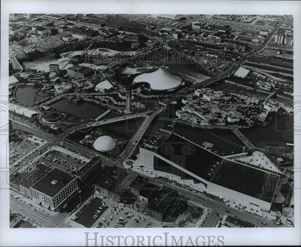1974 Press Photo Aerial view of Expo &#39;74 in Spokane located on 100 acres- Historic Images