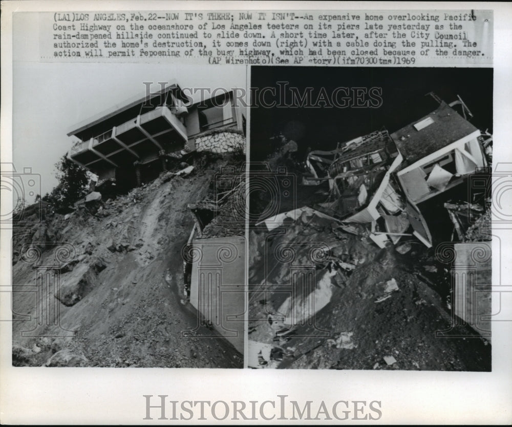 1969 Los Angeles home above Pacific Coast Highway after landslide-Historic Images