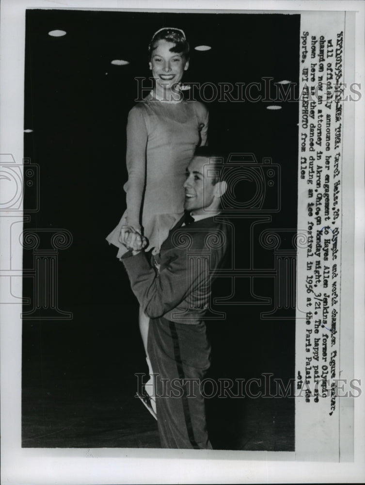 1956 Press Photo Ice skater Carol Heiss and Hayes Jenkins during dance in Paris- Historic Images