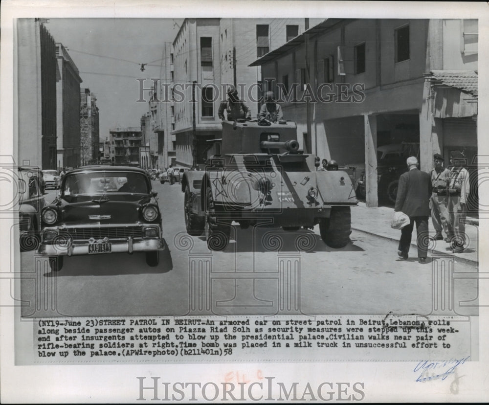 1958 armored car on patrol in Beirut, Lebanon, Piazza Riad Solh-Historic Images