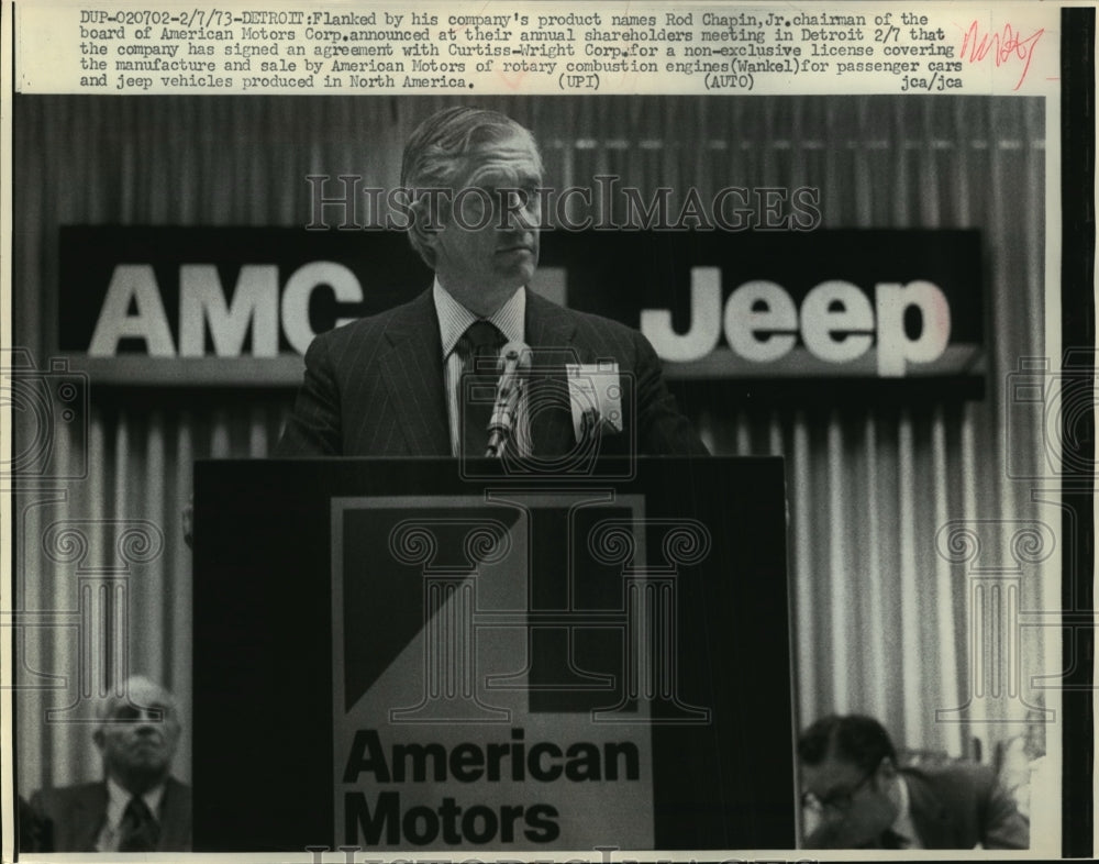 1973 Press Photo Rod Chapin Jr, chairman of American Motors Corp in Detroit - Historic Images