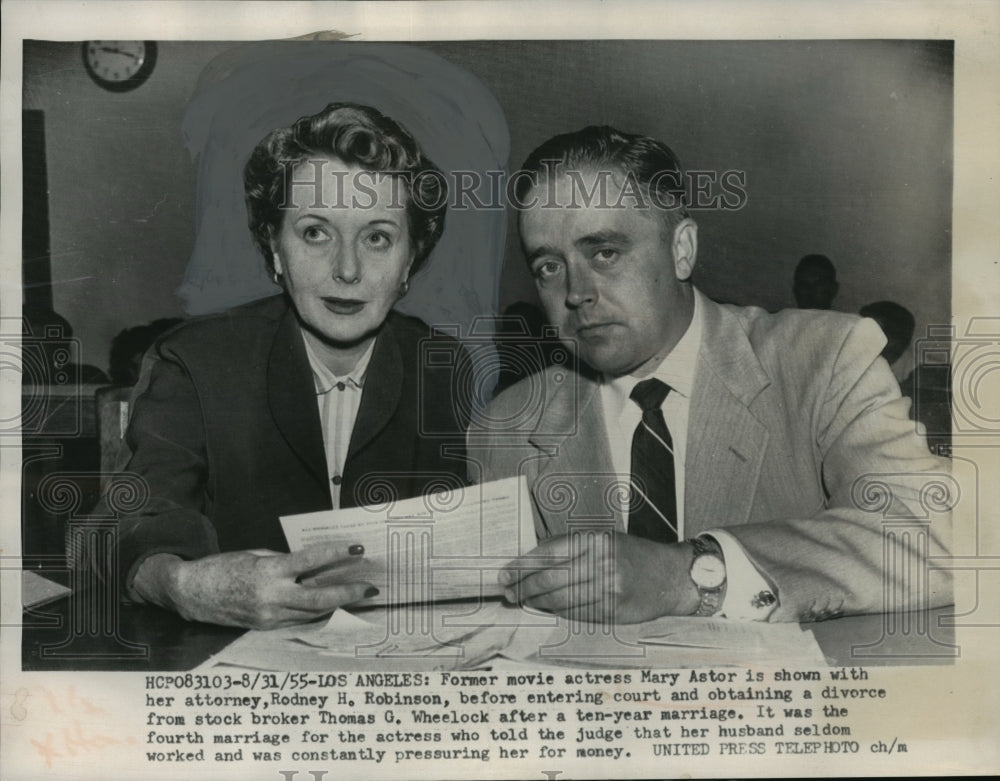 1955 Actress Mary Astor &amp; attorney, Rodney H Robinson, Los Angeles - Historic Images