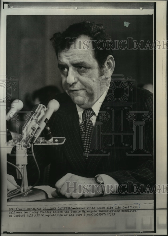 1973 Press Photo Former White House Aide John Caulfield before Senate, Watergate - Historic Images