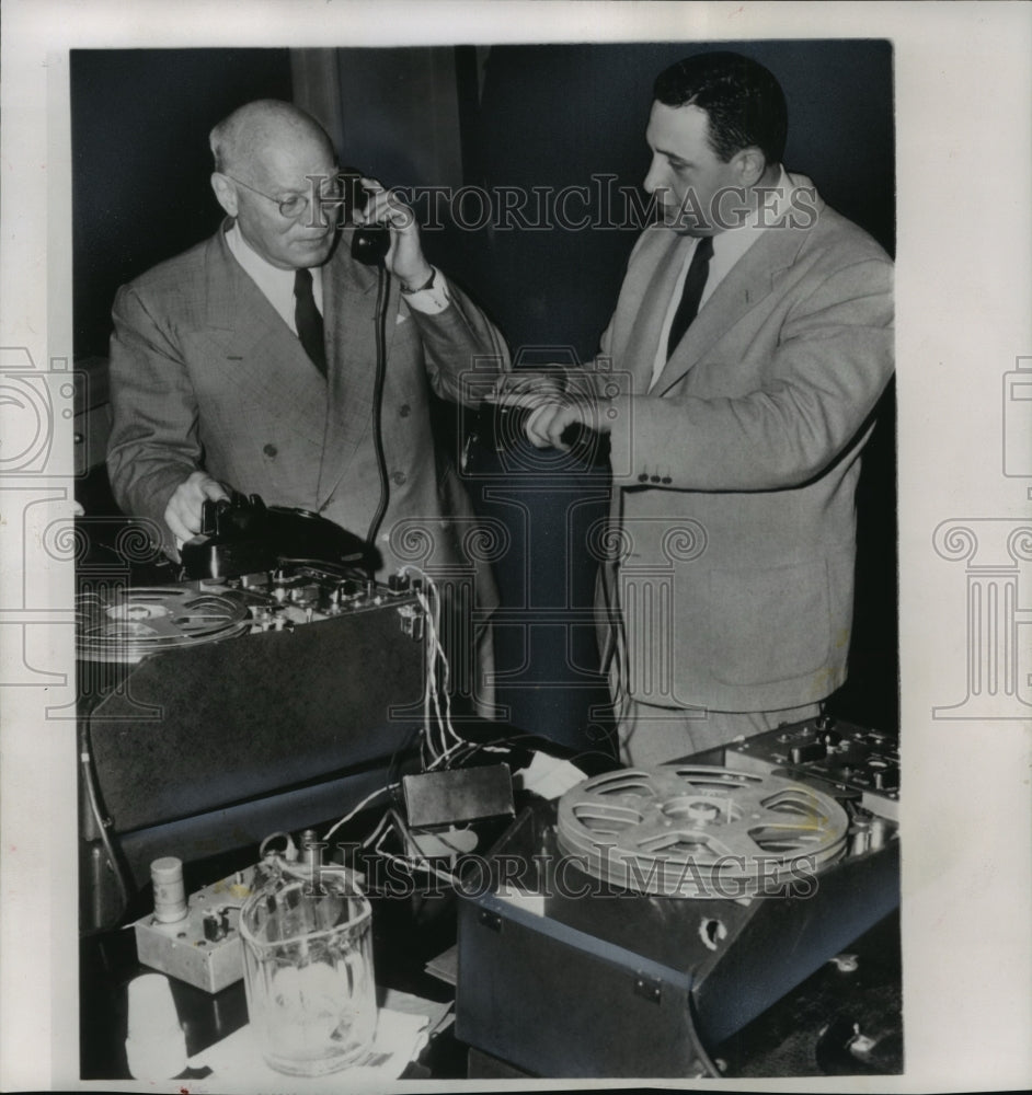 1955 Rep. Emanuel Celler listens to explanation of "bugging" in N.Y. - Historic Images