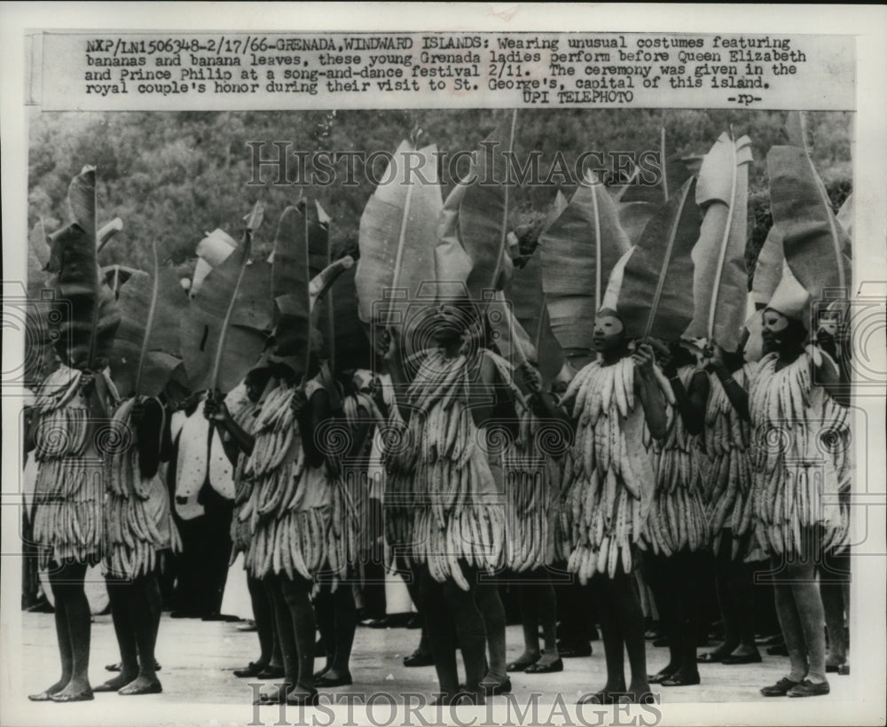 1966 Press Photo Young Grenada ladies perform at song-and-dance festival-Historic Images