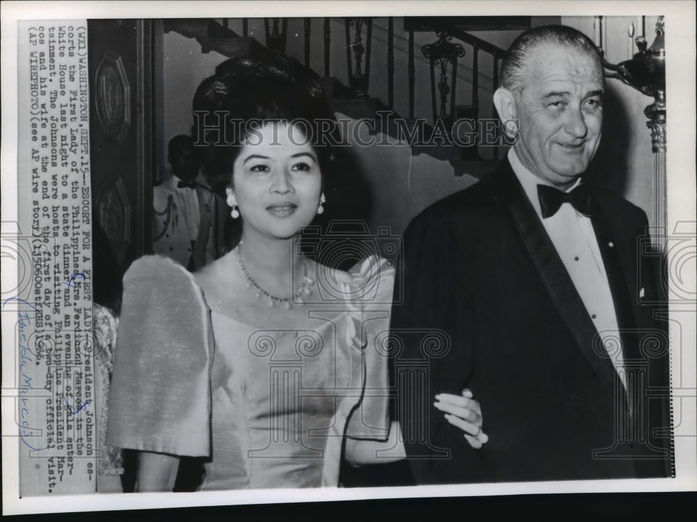 1966 Press Photo President Johnson and Mrs. Ferdinand Marcos in the White House-Historic Images