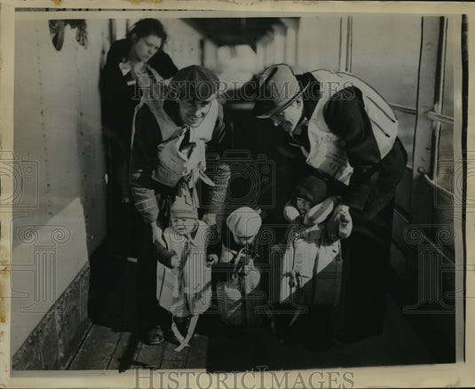 1935 Press Photo Youngsters during fire drill at St. Mihiel - mjx11980- Historic Images
