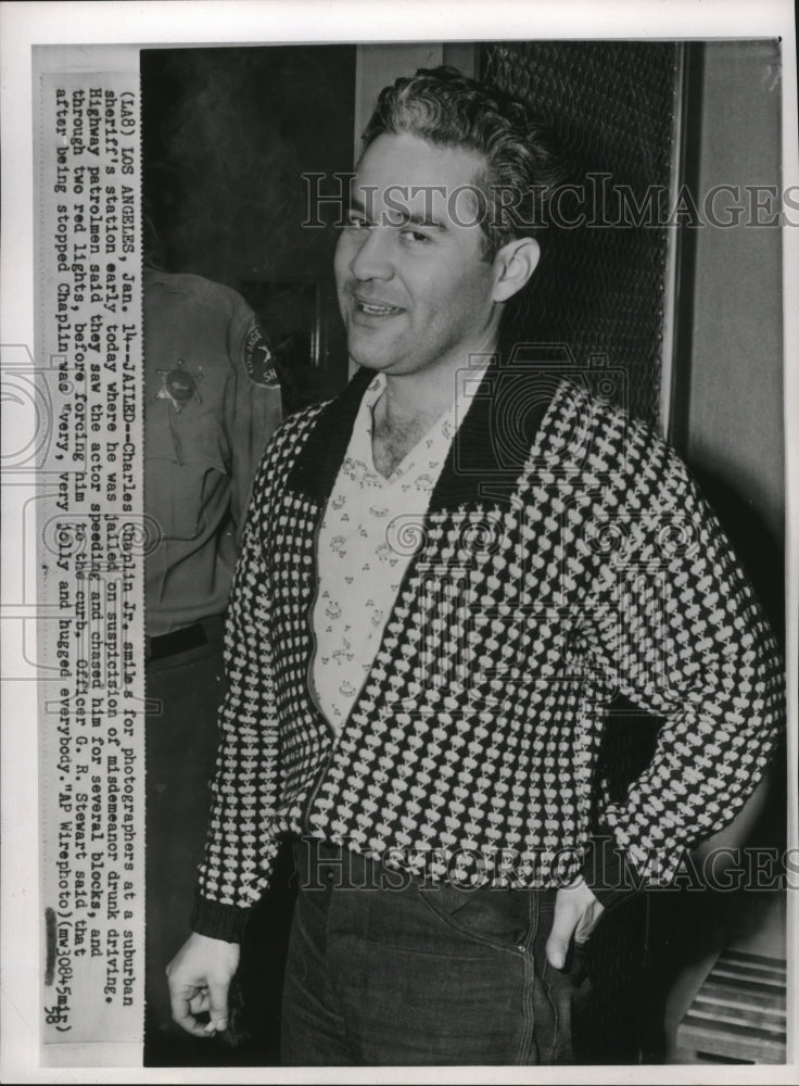 1958 Press Photo Charles Chaplin Jr.-Actor-Jailed on suspicion of drunk driving.-Historic Images