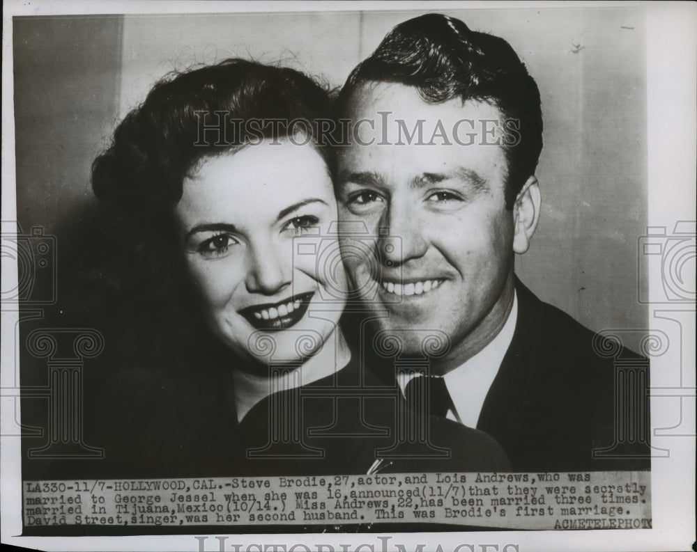 1946 Press Photo Steve Brodie and Lois Andrews married in Tijuana, Mexico.-Historic Images