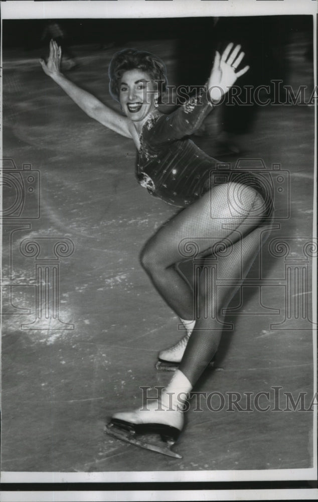 1955 Figure skater Miroslava Nachodska at Rockefeller Center. - Historic Images