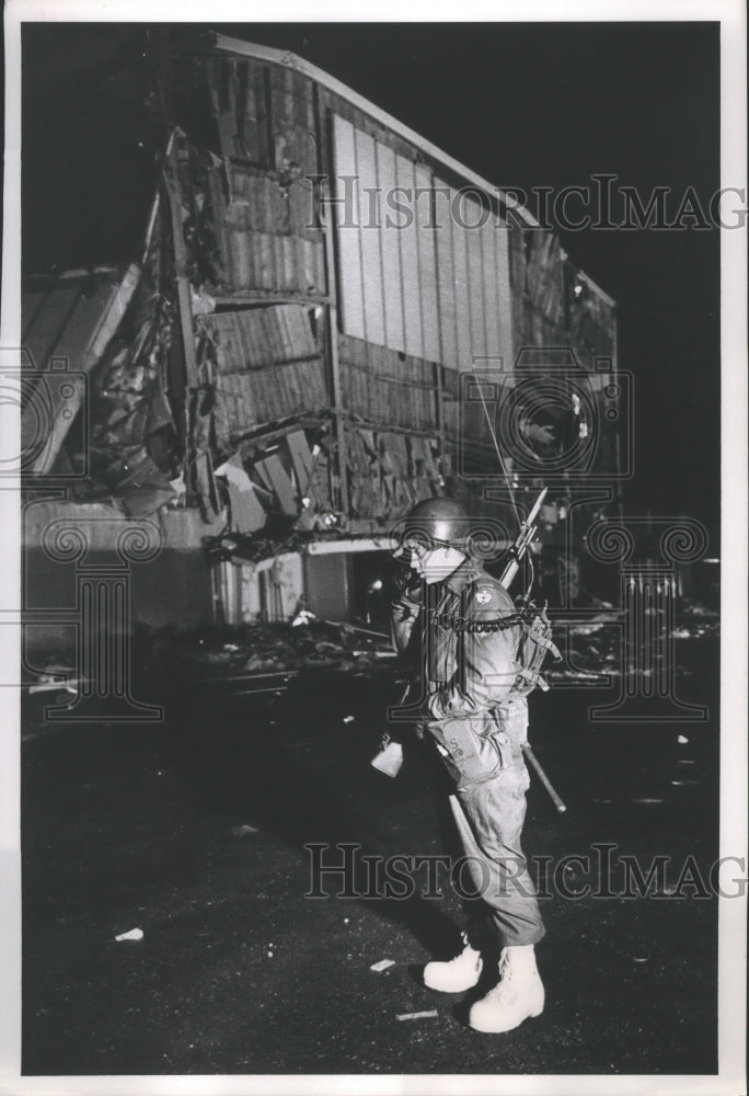 1964 Press Photo Military patrolman in Anchorage after an earthquake - mjx23107- Historic Images