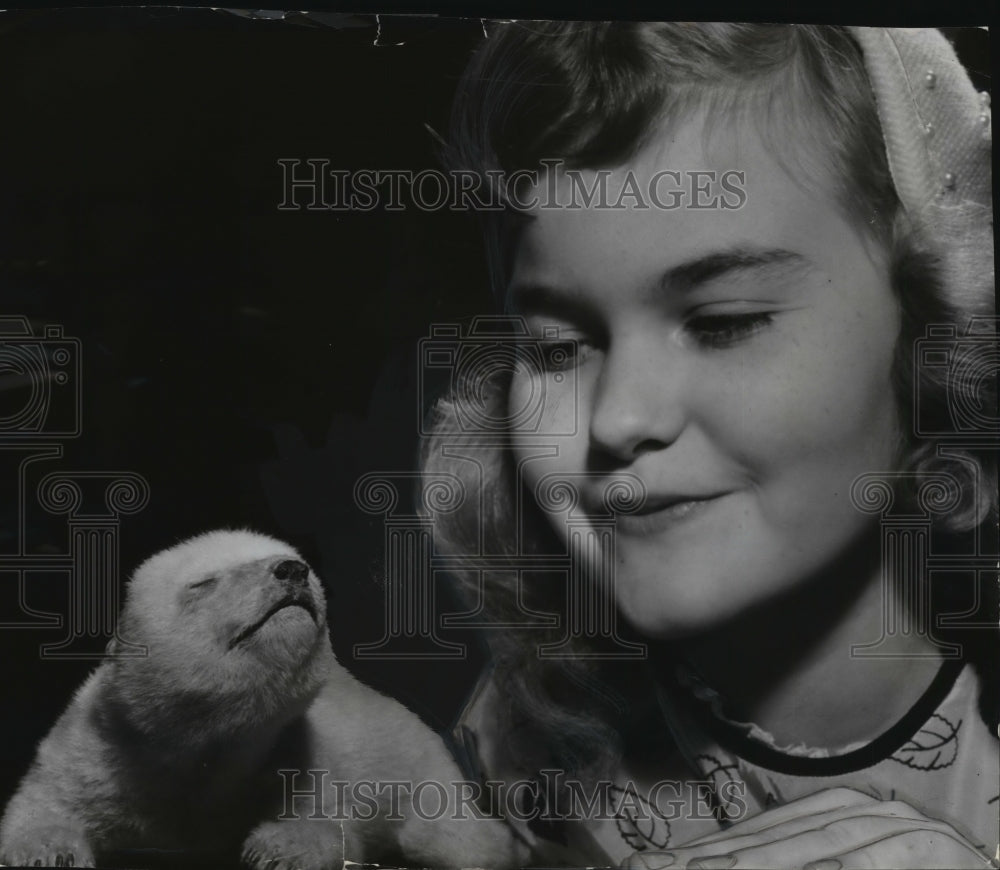 1955 Press Photo Cumulus the polar bear cub in the Washington Park Zoo - Historic Images