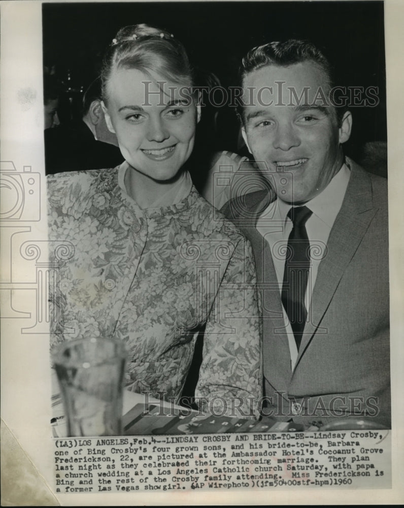 1960 Press Photo Lindsay Crosby-Actor and Singer-With Fiancé Barbara - Historic Images