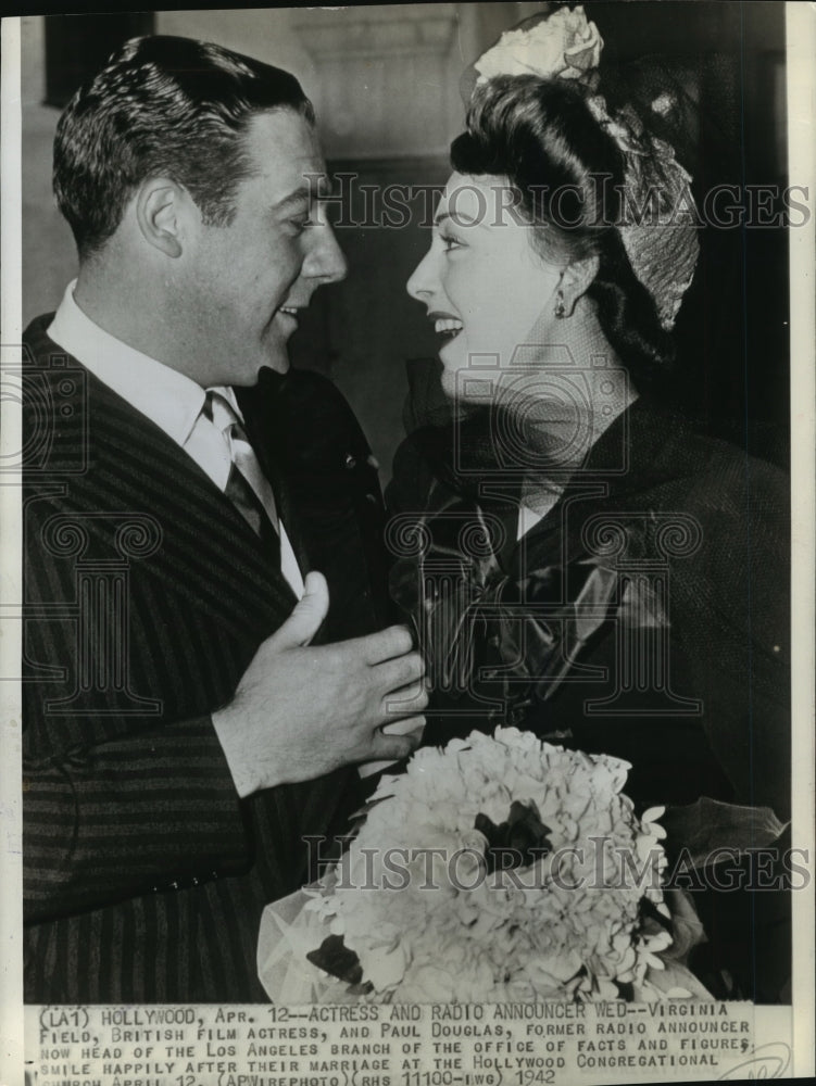 1942 Press Photo Actress Virginia Field &amp; ex-announcer Paul Douglas got married - Historic Images