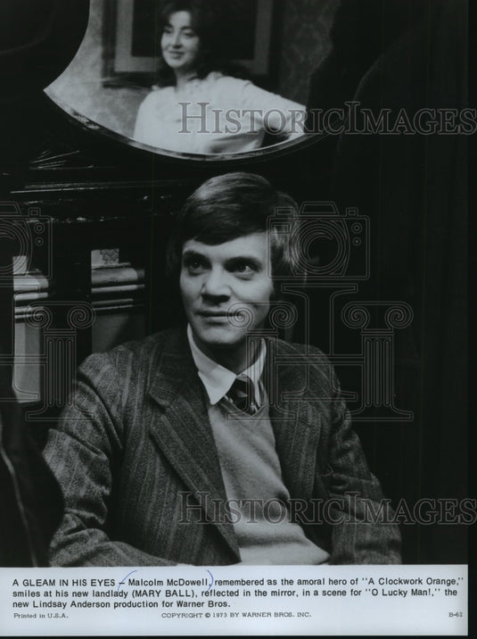 1973 Press Photo Malcolm McDowell and Mary Ball Starring in "O Lucky Man!"-Historic Images
