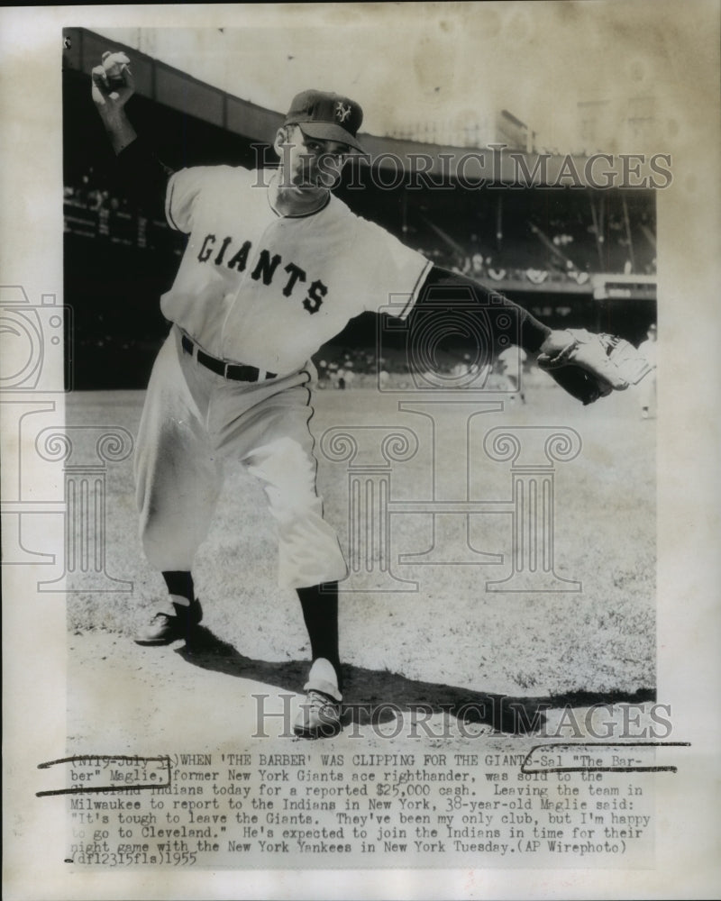 1955 Press Photo Sal The Barber Maglie of Cleveland Indians - mjx26497- Historic Images