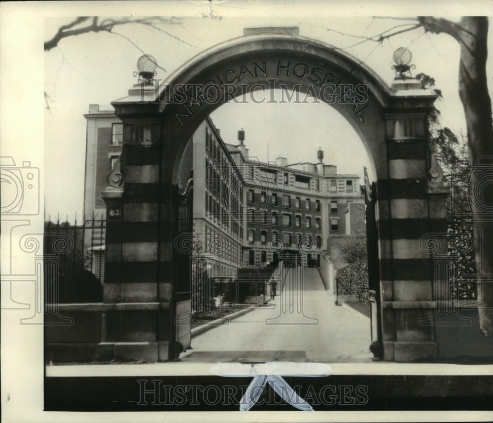 1936 Press Photo Entrance to the American Hospital in Neully sur Seine, France - Historic Images