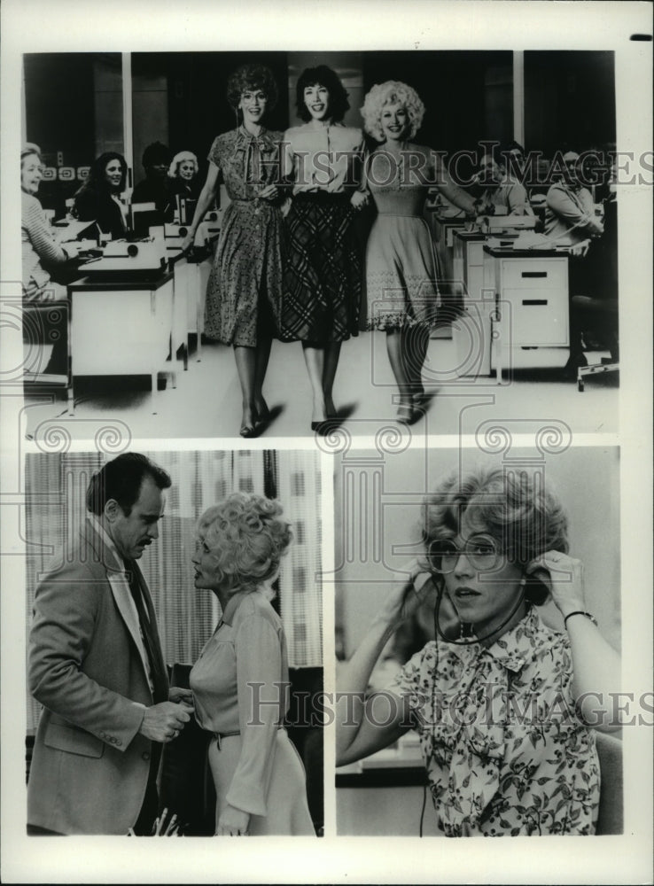 1985 Press Photo Jane Fonda, Lily Tomlin and Dolly Parton is Comedy &quot;9 to 5&quot; - Historic Images