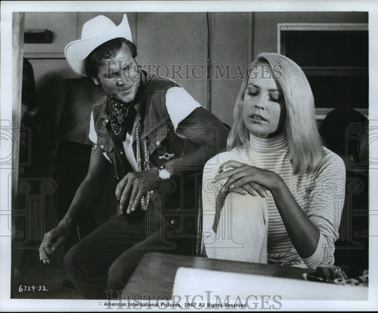 1967 Press Photo Jody McCrea and Chris Noel in "The Glory Stompers" - mjx28392-Historic Images