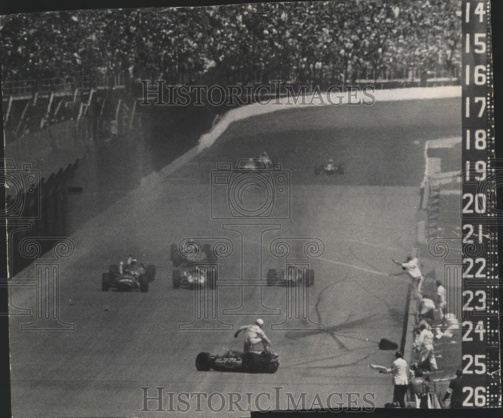1967 Wally Dallenback Bails out of Car at Indianapolis after Crash-Historic Images