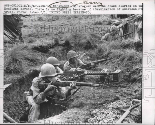 1957 Press Photo Nicaraguan Machine Crews on the Honduras border - mjx28894-Historic Images