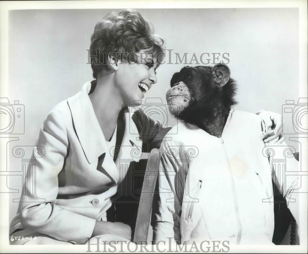 1965 Press Photo Debora Walley and Chimp in &quot;Sergeant Deadhead&quot; - mjx29011-Historic Images