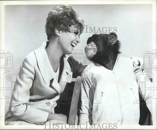 1965 Press Photo Debora Walley and Chimp in "Sergeant Deadhead" - mjx29011-Historic Images