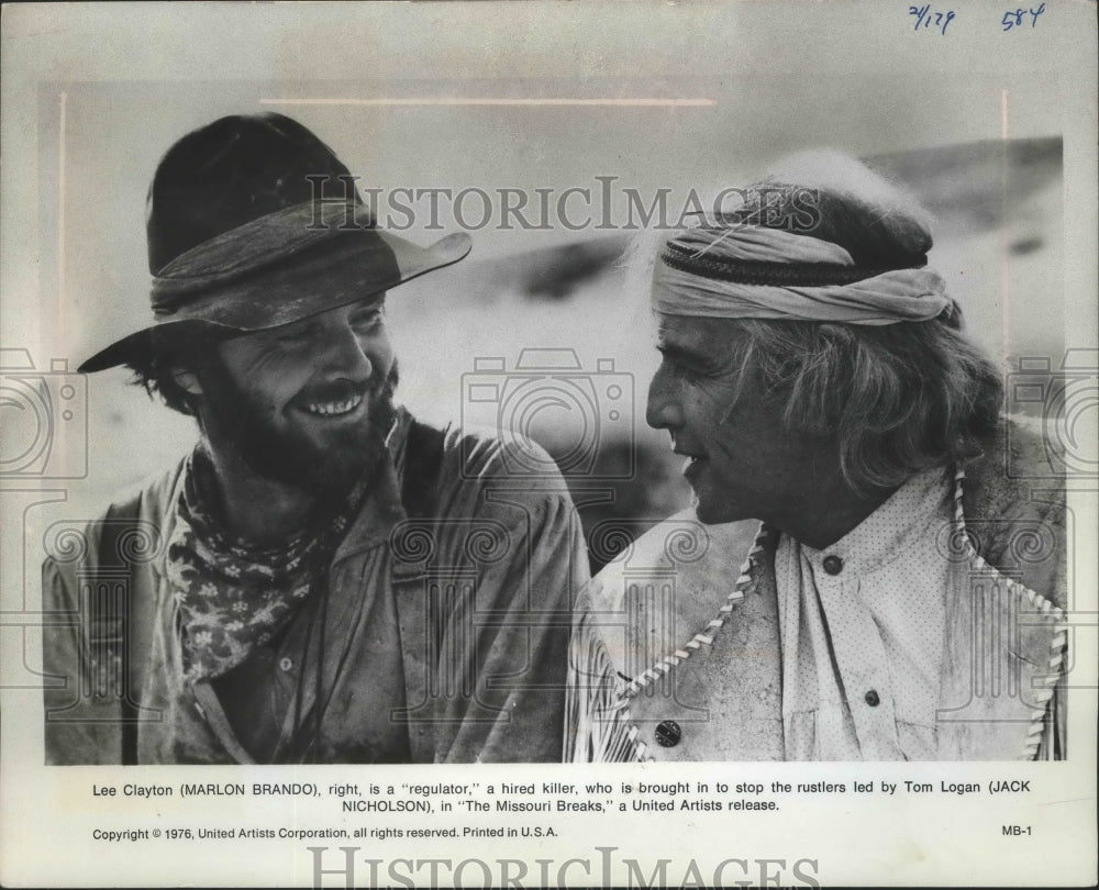 1976 Press Photo Marlon Brando and Jack Nicholson in &quot;The Missouri Breaks&quot; - Historic Images