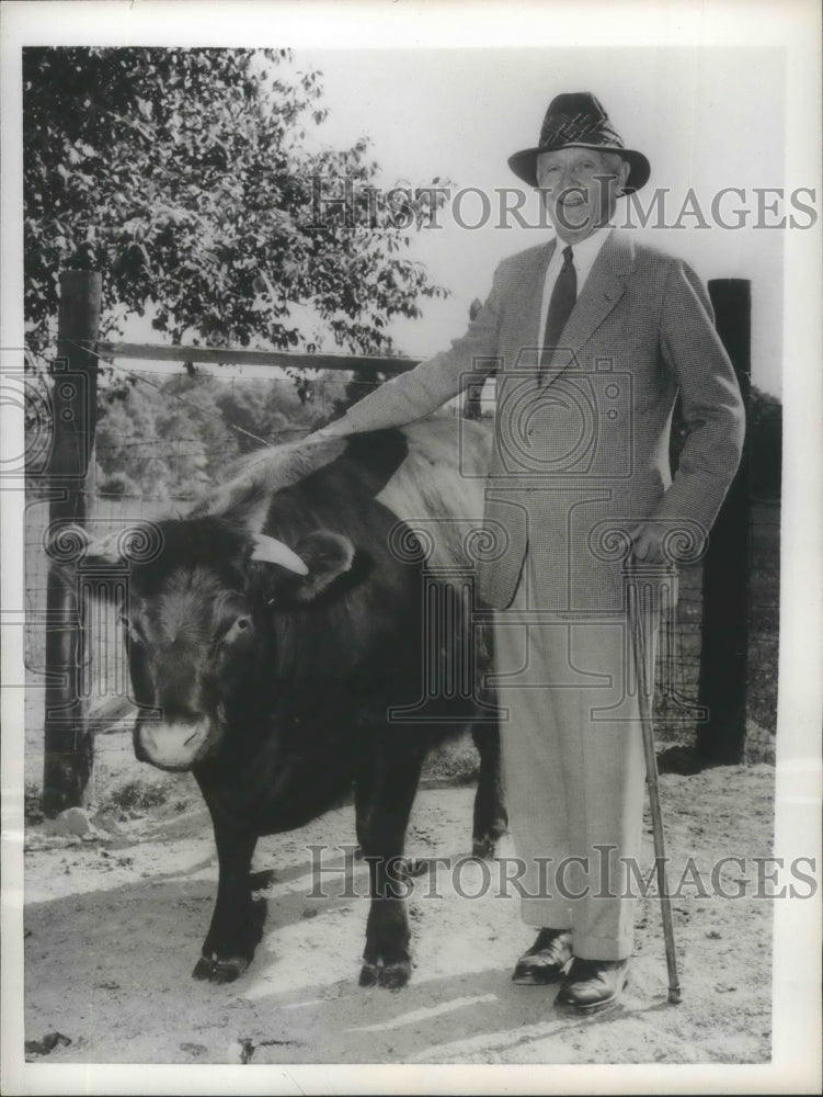 1955 Cyrus Eaton pats heifer on his Acadia Farms, near Cleveland-Historic Images