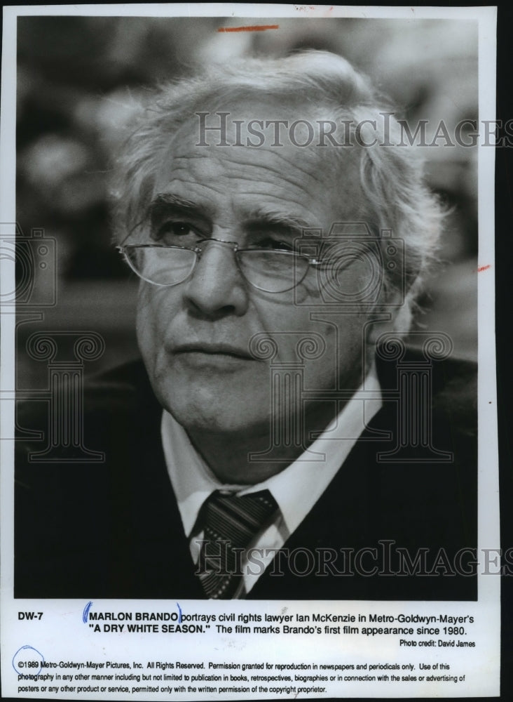 1989 Press Photo Marlon Brando in "A Dry White Season" - mjx30724 - Historic Images