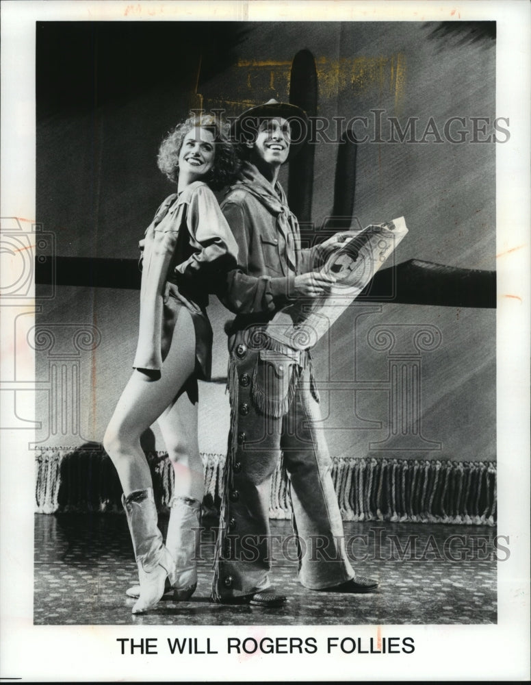 1991 Press Photo Keith Carradine and Candy Huffman in &quot;The Will Roger Follies&quot; - Historic Images