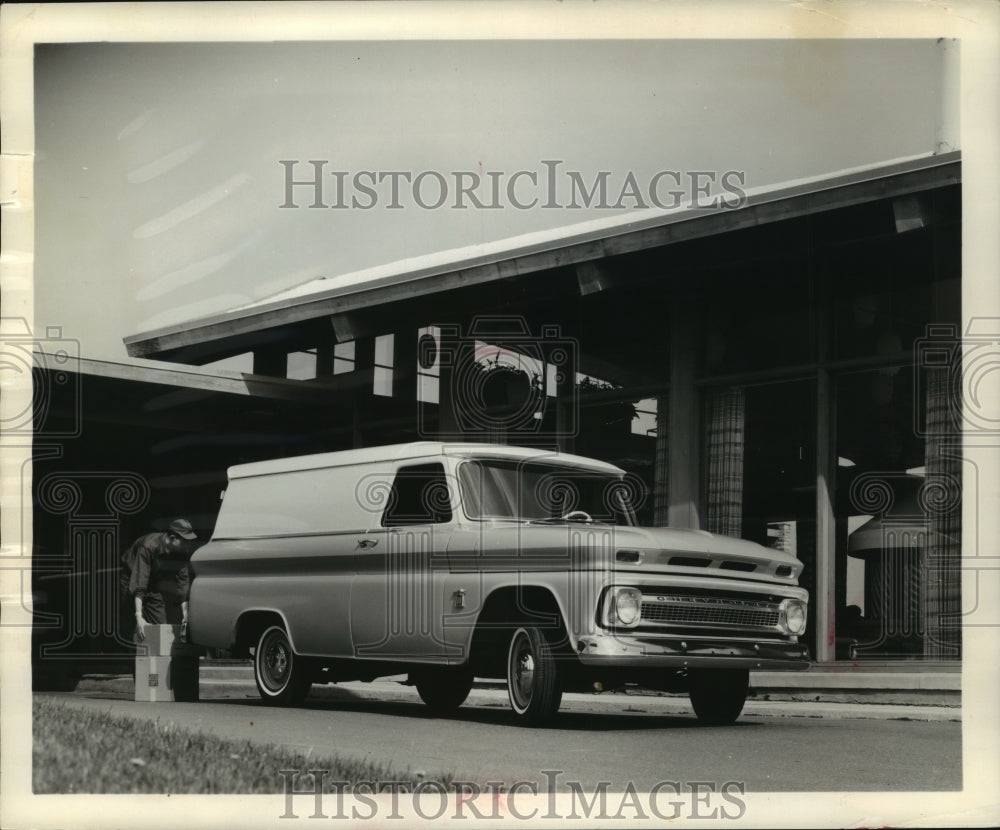 1963 Press Photo Man with a 1964 Chevrolet light duty panel truck - mjx31355-Historic Images