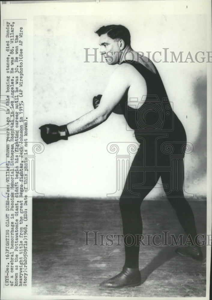 1968 Press Photo Jess Willard, heavyweight boxer - mjx33315- Historic Images