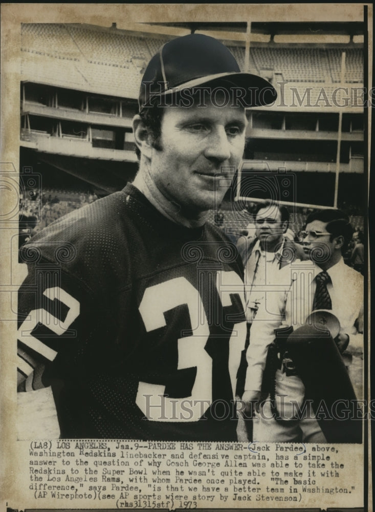 1973 Press Photo Jack Pardee, Washington Redskins Linebacker and Defensive Capt.-Historic Images