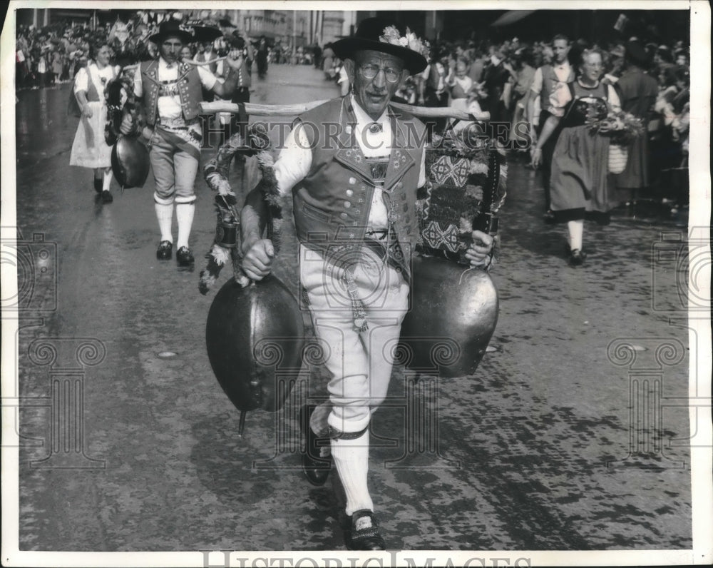 1957 Traditional Bavarain Costume with Cowbells, Germany-Historic Images