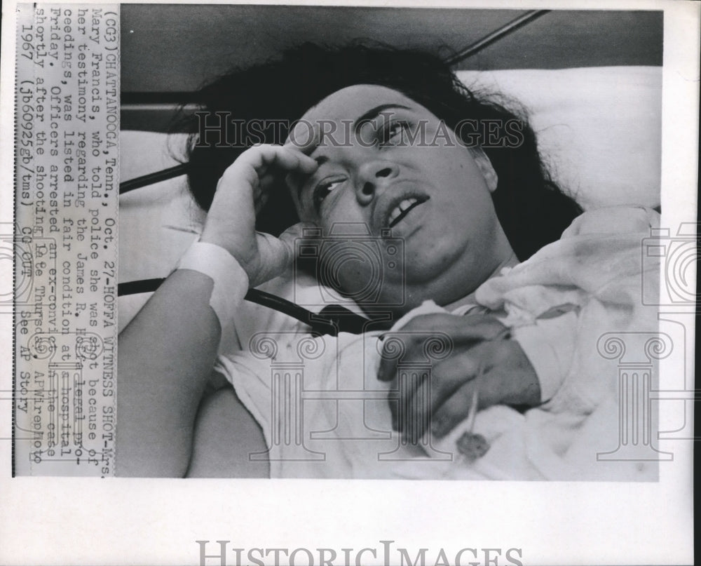 1967 Press Photo Mrs. Mary Francis in Hospital in Chattanooga, Tennessee-Historic Images